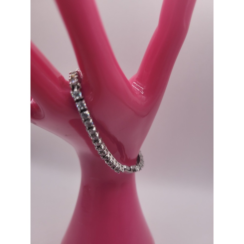 Silver Tone Tennis Bracelet Clear Rhinestone Cluster Link Sparkle Formal Jewelry